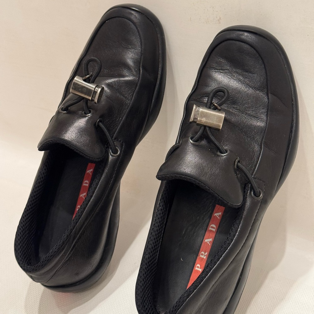 Prada Black Leather Slip-On Loafers with Silver Hardware - Picture 4 of 7